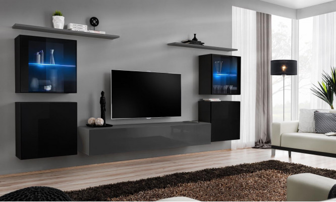 Living room furniture set 7 piece designer luxury gray sideboard wall unit new