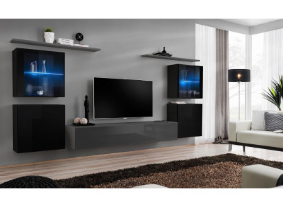 Living room furniture set 7 piece designer luxury gray sideboard wall unit new