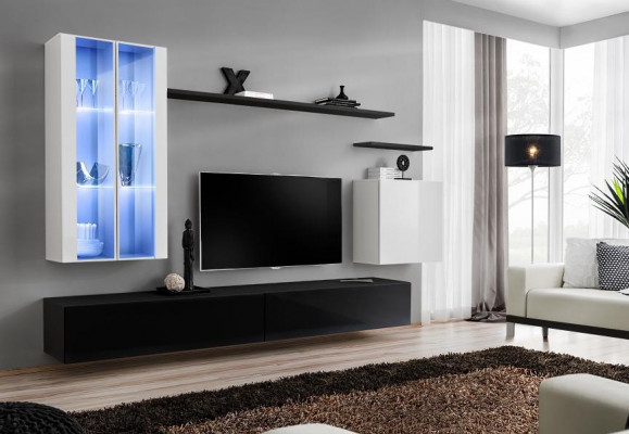 Black TV Stand Living Room Designer Complete Set Wall Shelf Modern New Furniture