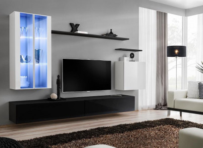Black TV Stand Living Room Designer Complete Set Wall Shelf Modern New Furniture