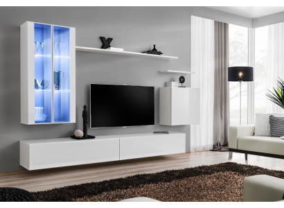 Living room wall unit 7-piece set 2x hanging cabinet design furniture living room style modern TV stand