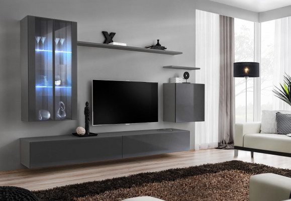 Gray wall unit, living room furniture, wall cabinet, wooden furniture, luxury sideboard, new