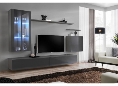 Gray wall unit, living room furniture, wall cabinet, wooden furniture, luxury sideboard, new