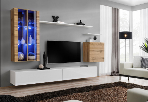 White New Living Room Wall TV Stand Wall Cabinet Wooden Furniture Style Luxury Modern
