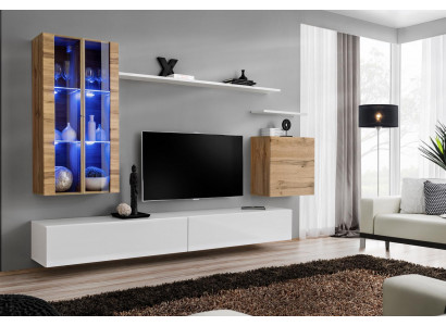 White New Living Room Wall TV Stand Wall Cabinet Wooden Furniture Style Luxury Modern