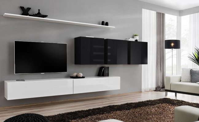 White living room wall unit with 2 TV stands, sideboard, living room furniture, wall cabinet, designer