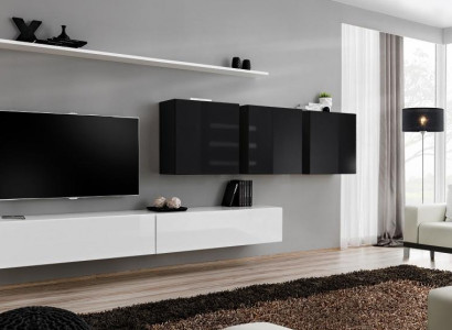 White living room wall unit with 2 TV stands, sideboard, living room furniture, wall cabinet, designer