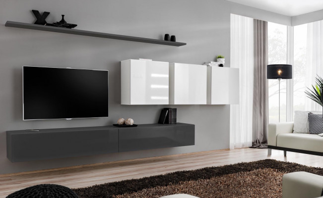 Wooden Furniture Living Wall Grey Designer TV Stand High Gloss Sideboard Wall Cabinet