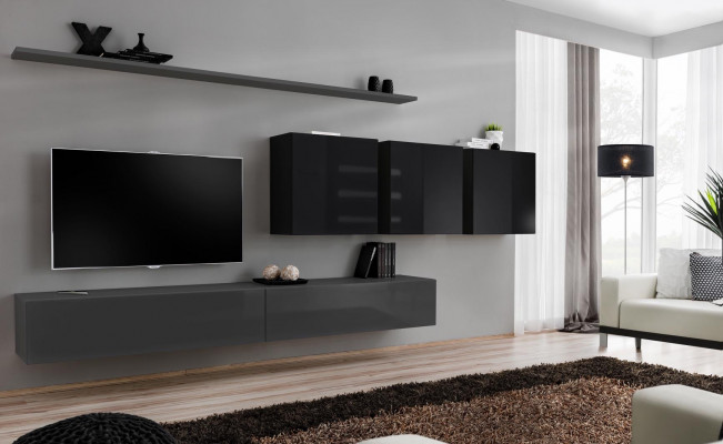Wall unit gray complete 7-piece designer wooden furniture sideboard wall cabinet wall shelf