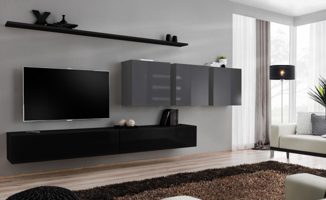 Designer living room wall unit TV stand 3x wall cabinets TV stand sideboard 7-piece set