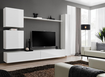 White luxury living room wall unit furniture designer TV stand wall shelf modern set
