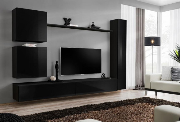 Luxury Set Wall Unit Black Living Room Wall Cabinet Shelf Wall Cabinet New