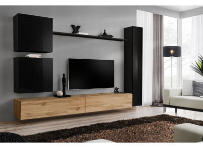 Living room luxury furnishings wall unit black wall cabinet wooden furniture style design