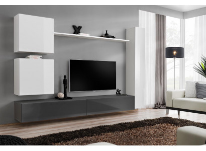 Living room wall cabinet, style: modern, design: designer, color: white, shelf, TV sideboard