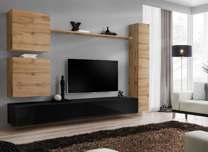 Brown wall cabinet wooden furniture designer wall shelf sideboard TV stand set