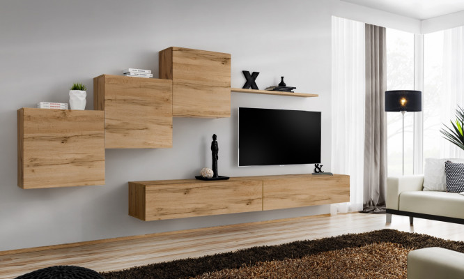 Designer wall unit brown TV stand modern sideboard wall shelf wall cabinet 6-piece set