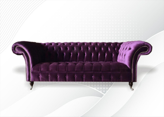 Chesterfield 3-Seater Violet Fabric Design Couch Upholstered Sofa New Textile