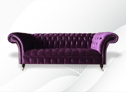 Chesterfield 3-Seater Violet Fabric Design Couch Upholstered Sofa New Textile