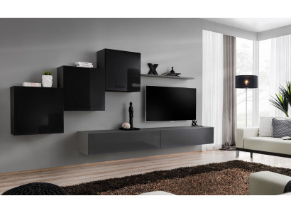 Living Room Set Wall Shelf TV Stand Gray Living Wall Luxury Cabinet Design 6-Piece New