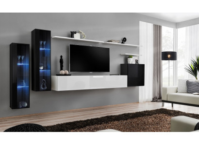 Design White Wall Cabinet Wall Shelf TV Stand Luxury Living Room Display Case New