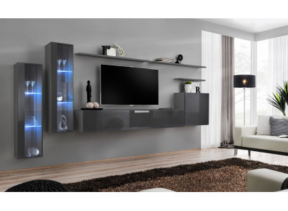Gray Living Room Wall Unit Wall Shelf TV Stand Luxury Set Modern Furniture