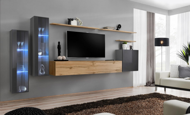 Living room set wall unit brown luxury wall cabinet TV stand complete sideboard