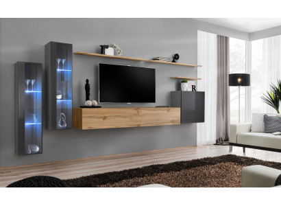 Living room set wall unit brown luxury wall cabinet TV stand complete sideboard