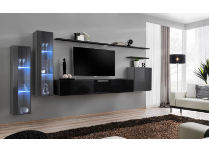 Designer black living room wall unit sideboard wall cabinet TV stand luxury set