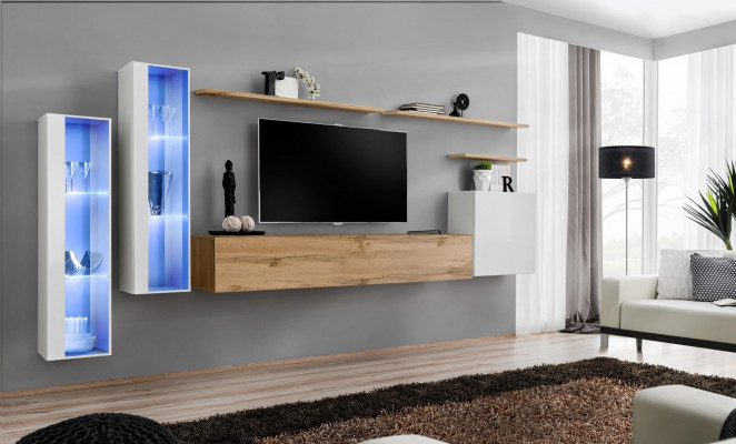 Modern wall unit, luxury wood wall shelves, living room furniture, designer furnishings