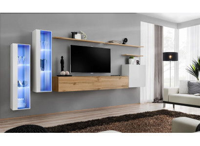 Modern wall unit, luxury wood wall shelves, living room furniture, designer furnishings