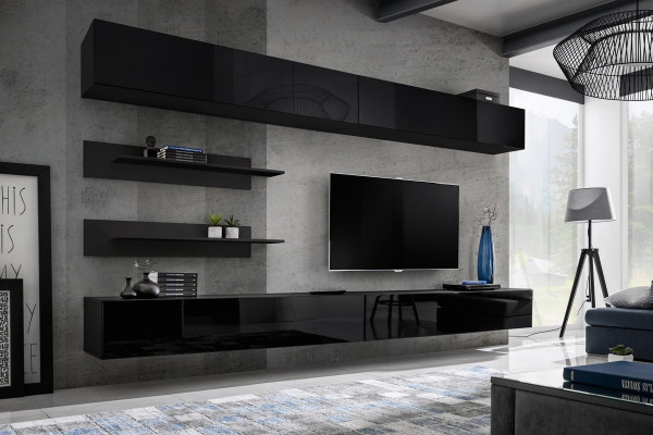 Living room wall shelf set 6-piece. Design wall unit wall cabinet design