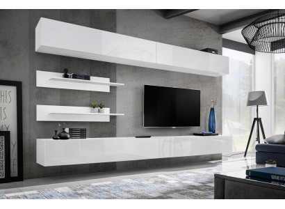 White Wall Unit Living Room Set 6 pcs Luxury Modern Wooden Furniture Wall Cabinet TV Stand