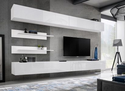 White Wall Unit Living Room Set 6 pcs Luxury Modern Wooden Furniture Wall Cabinet TV Stand