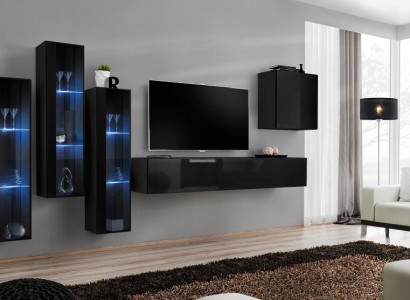 Black Living Room Set Display Cabinet Shelf 5-piece Furniture Set