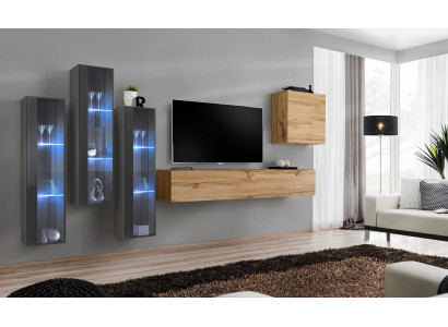 Living room wall unit wood luxury set furnishing new style modern luxury brown