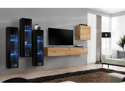 Modern wall unit brown TV stand wall cabinet wooden furniture designer high gloss