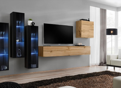 Modern wall unit brown TV stand wall cabinet wooden furniture designer high gloss