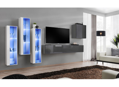 Modern grey high-gloss wall unit TV stand wooden furniture set