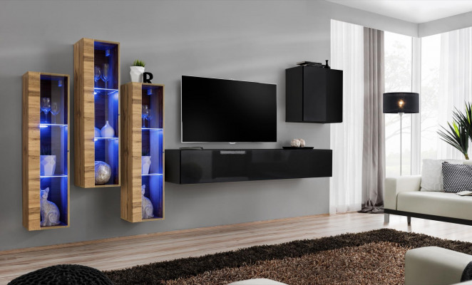 Living room wall furniture luxury high gloss TV stand black wood completely new