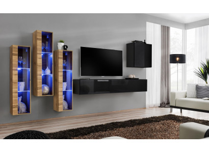 Living room wall furniture luxury high gloss TV stand black wood completely new