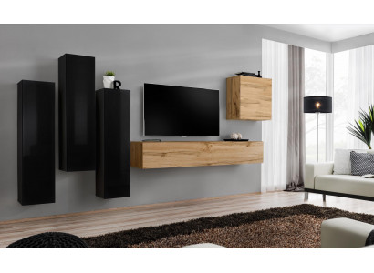 Black Living Room Complete Set Sideboard TV Cabinet Wall Decor Luxury Furniture