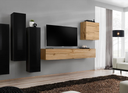Black Living Room Complete Set Sideboard TV Cabinet Wall Decor Luxury Furniture