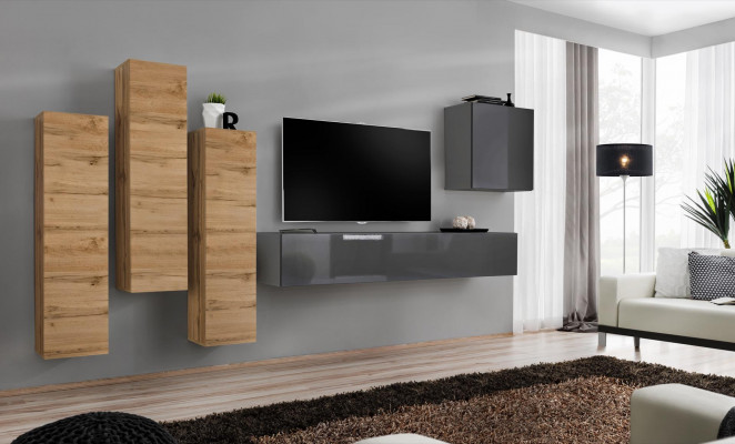 Luxury Set Wall Unit 5-piece. Living Room Furniture RTV Wall Cabinet Gray Furniture