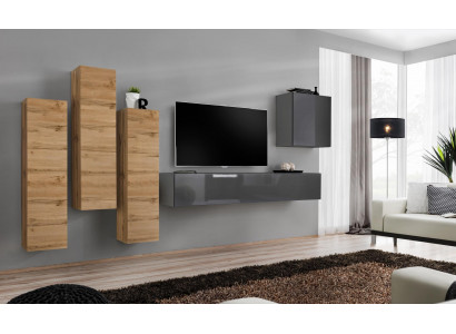 Luxury Set Wall Unit 5-piece. Living Room Furniture RTV Wall Cabinet Gray Furniture