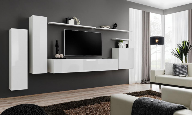 Living room wall unit set 7-piece sideboard wall shelf white TV stand wall cabinet