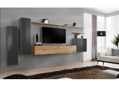 Designer living room wall unit furniture luxury TV stand wood wall shelf complete new
