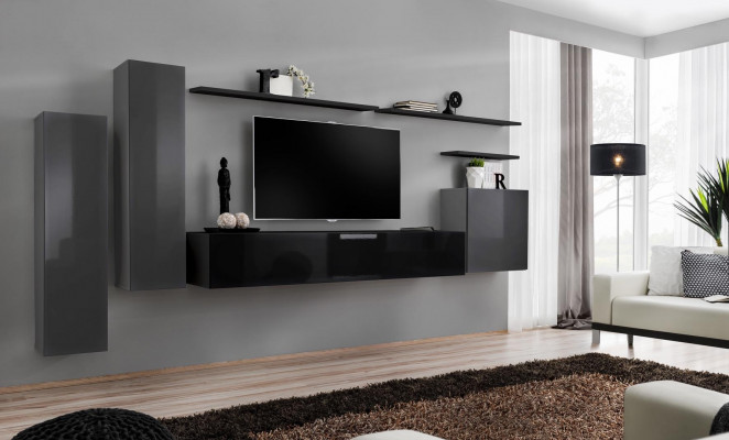 Luxury living room modern designer furniture gray wall unit TV stand wall shelf