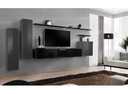 Luxury living room modern designer furniture gray wall unit TV stand wall shelf