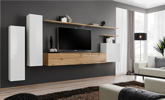 Designer wall unit and wall shelf set 7-piece luxury modern living room furniture