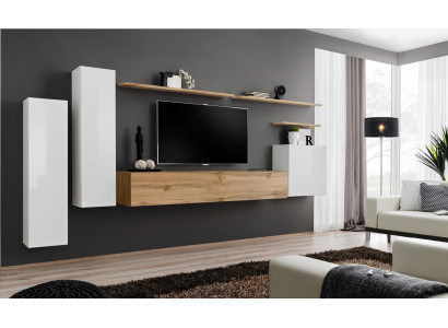 Designer wall unit and wall shelf set 7-piece luxury modern living room furniture